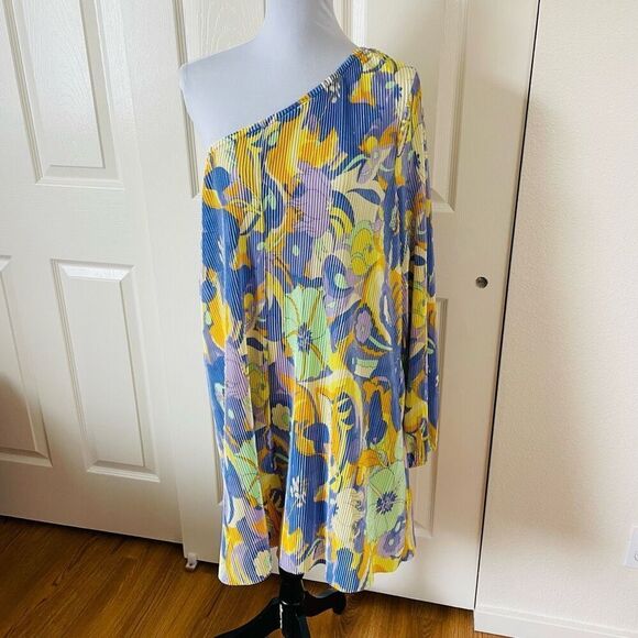 ASOS Design Plisse One Shoulder Romper Retro Floral Print Purple and Yellow Size - Picture 12 of 12